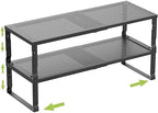 Jojocross Expandable Cabinet Shelf Organizer Storage Spice Rack Shelves for Kitchen Stackable Adjustable Pantry Cupboard Bathroom Countertop Desktop(2Packs/Black/Large-with Hole) by JOJOCROSSHIGHQUALITYLIFE