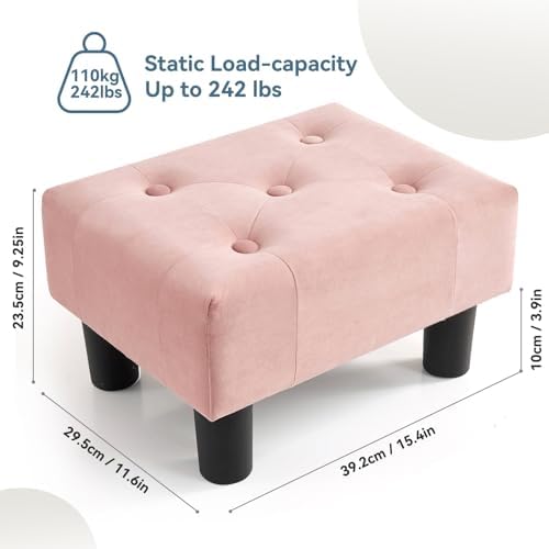 Poofzy Small Foot Stool Ottoman, Velvet Ottoman Foot Rest with Legs, Rectangle Foot Rest for Couch, Footstools and Ottomans Small for Living Room and Entryway (Soft Pink) - Image 3