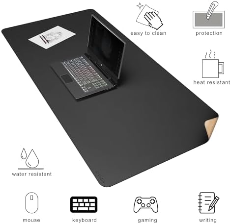 Chihein 51” x 24” Cork & PU Leather Desk Mat (Black) - Large Mouse Pad, Double Sided Waterproof Desk Pad Protector for Gaming, Office, Home - Image 3