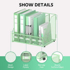 5 Vertical Compartments Magazine Holder, Metal Binder Organizer, Mint Green - Image 3
