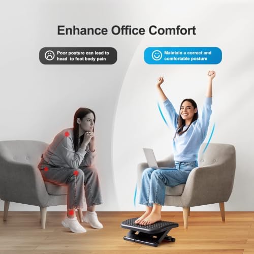 HUANUO Foot Rest for Under Desk at Work, Adjustable Footrest with Massage Texture and Roller, Ergonomic Foot Stool with 3 Height Position, 30 Degree Tilt Angle Adjustment for Home, Office - Image 2