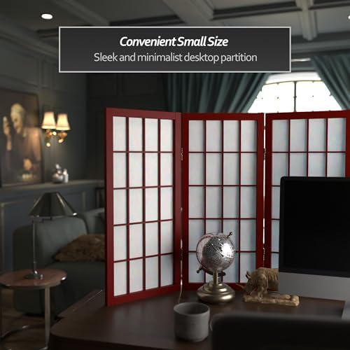 2 ft. Short Desktop Window Pane Shoji Screen - Rosewood - 3 Panels - Image 2