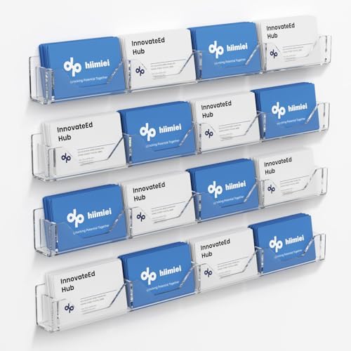 HIIMIEI Business Card Holder for Wall: Acrylic Gift Card Holder Wall Mount, 4 Pack Clear Hanging Rack Card Holder Display, Horizontal Multiple Business Card Holder Organizer for Office (16 Slots) by HIIMIEI