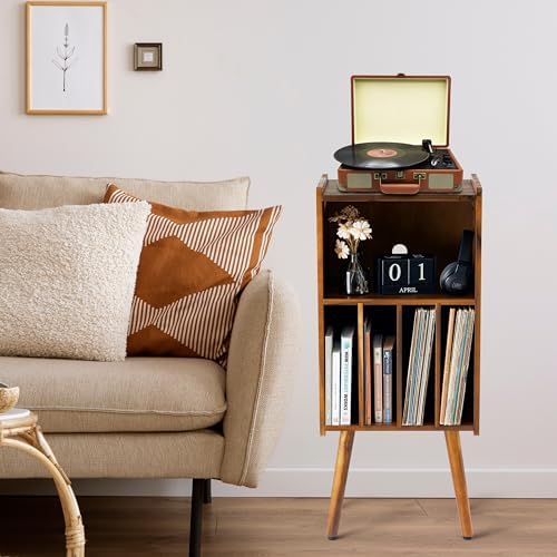 Wooden LP Record Player Stand, 3-Tier Turntable Stand Cabinet Holds up to 100 Albums, Metal Record Storage Holder and Organizer Table, Mid-Century Modern Record Player Holder for Living Room & Bedroom - Image 7