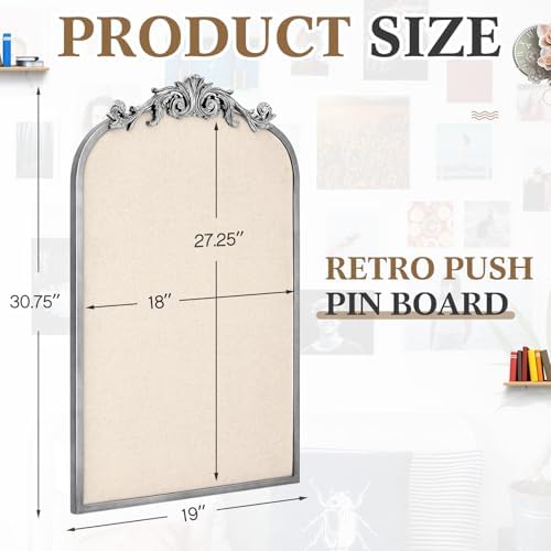 Wonderjune Linen Display Pinboard, Arch, 19" X 31", Silver - Image 2
