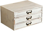 Stackable Modular Desktop Drawer Organizer, Distressed Cottage White 3-Drawer Storage Unit with Label Handles, Japandi Style Vintage Wash Timber, Expand by Adding More Units for Clutter-Free Spaces by Woodaholic