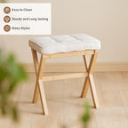Foot Stool Small Ottoman Foot Rest Padded Foot Stool Desk for Under Office Desk Vanity Stool Bamboo Footstool Sofa Footrest Shoe Stool Small Foot Stools (Natural Legs + Beige) - Image 6