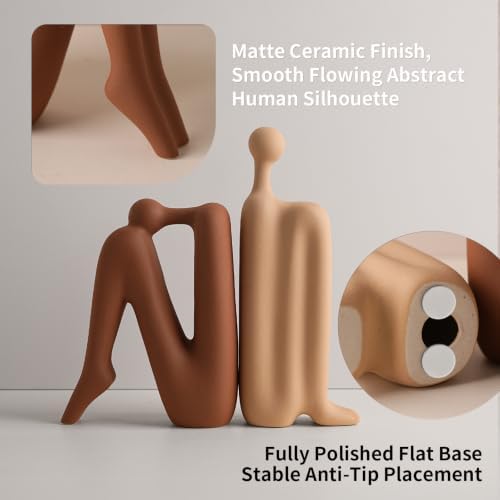 Decorative Ceramic Bookends,Thinker Statue Abstract Decor Book Holders,Matte Ceramic Sculpture Abstract Book Ends,Double Duty Decor Bookends, Modern Home Office Cream Beige & Brown - Image 5