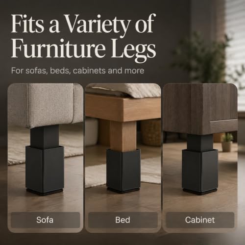 Square Steel Riser, 3.97-4.72 Inch Height, Fits 2.26 Inch Leg, 4Pcs Black - Image 3