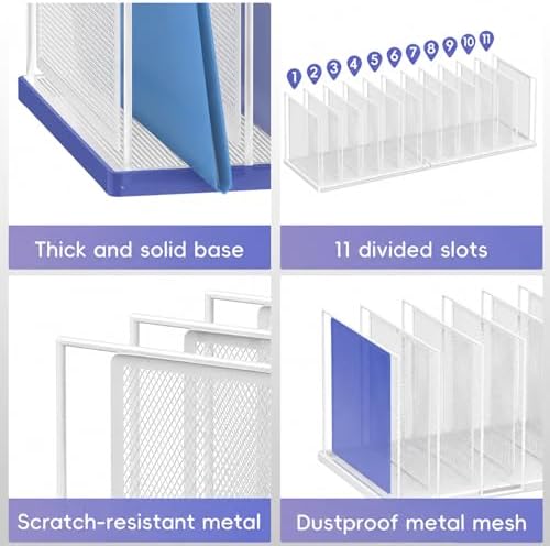 File Organizer for Desk, 11-Section Vertical File Sorter, Paper Holder Organizer Standing Metal File Folder for Office Home Classroom, White - Image 6