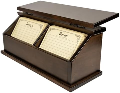 DutchCrafters Solid Brown Maple Wood Double Recipe Card Holder for Baking, Cooking - Kitchen Decor & Organization Box, Holds 4x6 or 3x5 Cards - Amish Made in USA (Earthtone) by DutchCraftersAmishFurniture