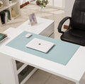 PU Leather Desk Pad Non-Slip Mouse Mat,24/27/31/39 Inch Extended Office Table Blotter,Waterproof Table Protective Pad for Writing Work,Desk Mat with Edge-Locked (Light Blue,16x35in) by Unknown
