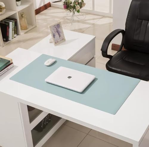PU Leather Desk Pad Non-Slip Mouse Mat,24/27/31/39 Inch Extended Office Table Blotter,Waterproof Table Protective Pad for Writing Work,Desk Mat with Edge-Locked (Light Blue,16x35in) by Unknown