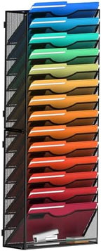 MINDEPOT 15 Tier Wall File Holder Hanging Wall Mount Paper File Organizer for Mails Folders Document Magazine Organization, for Office School Home, Black by MINDEPOT