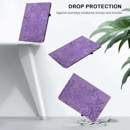 Case for Kindle Fire HD 10 & 10 Plus (13th/11th Generation, 2023/2021) 10.1", Embossed Lace PU Leather Flip Folio Tablet Case with Elastic Band & Card Slots/Holder, Multi-Angle Stand Cover, Purple - Image 2