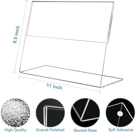 EHWINE Acrylic Sign Holder 8.5 x 11 Horizontal, 12 Pack Clear Plastic Tabletop Display Stands, Slanted Back Paper Flyer Holders for Office, Restaurant, Store and Business - Image 2