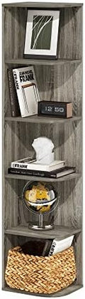 Furinno PASIR Book Shelf, 5-Tier Corner Bookshelf with Open Shelf, Standing Bookcase, 9.3 x 12 x 51.7, for Organization and Storage, for Living Room, Bedroom, Home Office, French Oak by Furinno-FitsYourSpaceFitsYourBudget