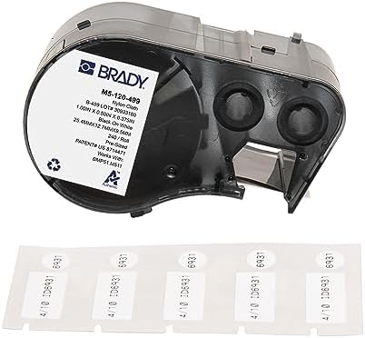 Brady Authentic (M5-120-499) Aggressive Adhesive Multi-Purpose Nylon Labels 0.5 x 1 x 0.375 Dia Black on White, 240 Labels. for use with The BMP51 and M511 Label Printers by BradyCorp
