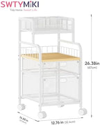 SWTYMIKI Rolling Cart with Drawers - Metal Craft Cart with Wheels, DIY Divider and Wood Shelf, Art Supply Organizer for Under Desk Storage, Utility Storage Cart for Home Office Studio, White - Image 3