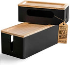 [Pack of 2] Wooden Cable Storage Box, Large Storage Stand for Desk, TV, Computer, USB Hub by NATURESUPPLIES