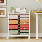 LDAILY 12 Drawer Rolling Storage Cart, Rolling Cart with Drawers for Classroom, Art Supply Craft Organizer on Wheel with Metal Frame & Handles for Home Office School (Macaron, 12 Drawer Left-Right) - Image 2