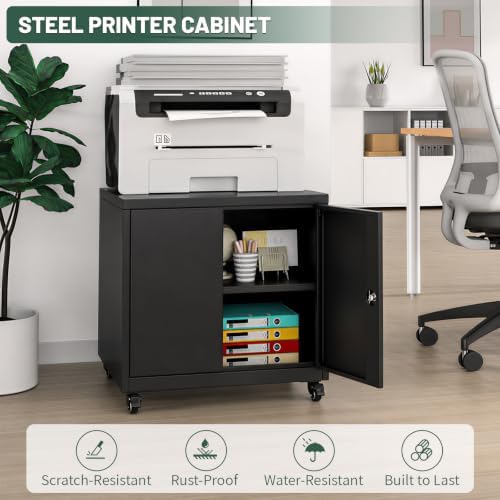 Large Rolling Printer Stand with Storage,Printer Table for Home Office - Image 4