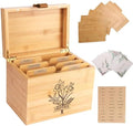 Large Bamboo Greeting Card Organizer Box with 6 Removable Dividers, Real Leather Handle, 100% Handmade Solid Bamboo, Storage Box for Christmas, Valentine, & Birthday Cards, Postcards, Stationery by INTARSIO3D