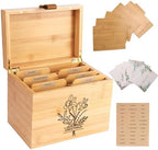 Large Bamboo Greeting Card Organizer Box with 6 Removable Dividers, Real Leather Handle, 100% Handmade Solid Bamboo, Storage Box for Christmas, Valentine, & Birthday Cards, Postcards, Stationery by INTARSIO3D