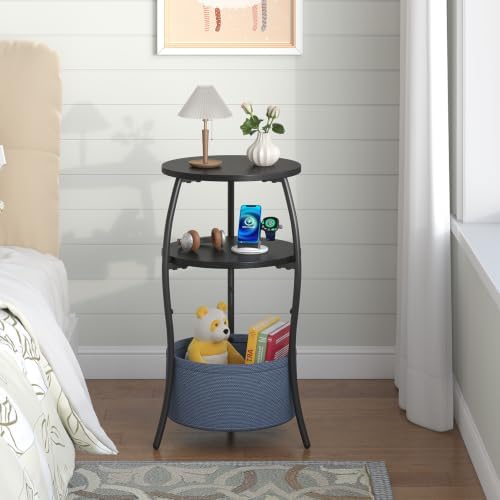 sthemc 3-Tier Small Round End Table Livingroom with Basket for Small Places - Image 6