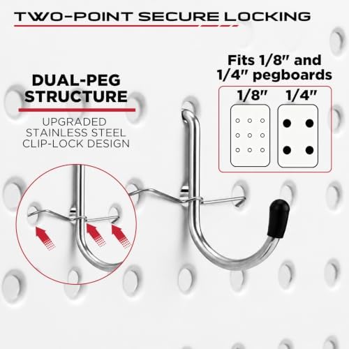 320PCS Pegboard Accessories Kit, Pegboard Hooks Assortment with Bins and Stainless Steel Peg Locks, Tool Organizer for 1/8" and 1/4" Pegboards, Garage Wall Organization, Workshop and Tool Storage - Image 3