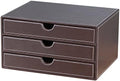 Stackable 3-Drawer Desk Organizer, Executive Office Supplies Desktop Filing A4 File Cabinet/Holder, Leather Storage Box for Document/Paper/Home Decor Accessories (brown)… by RHCSZ
