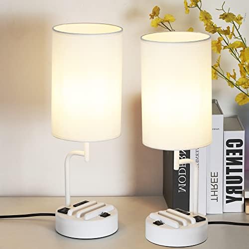 Dreamholder Table Lamp with 3 USB Charging Ports, Modern Desk Lamp with AC Outlet and Phone Stands, Perfect Bedside Lamp for Bedroom, Living Room, Office (Pack of 2), White by Dreamholder