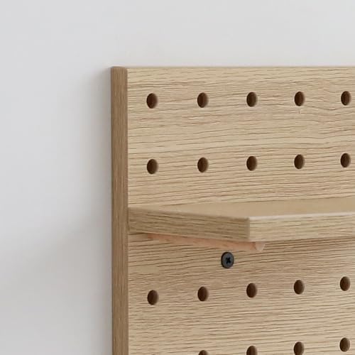 Wooden Pegboard Modular Display Organization Storage Wall Hooks Shelf (Oak Colored Finish-B-4) - Image 7