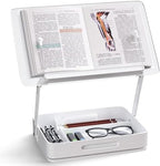 Book Holders for Reading, 360°Rotating Acrylic Book Stand with Storage Pen Slot, Foldable Desktop Riser Laptop Stand, Adjustable Book Reading Stand with Page Clips for Desk, Recipe, Cookbook Stand by SZSJA