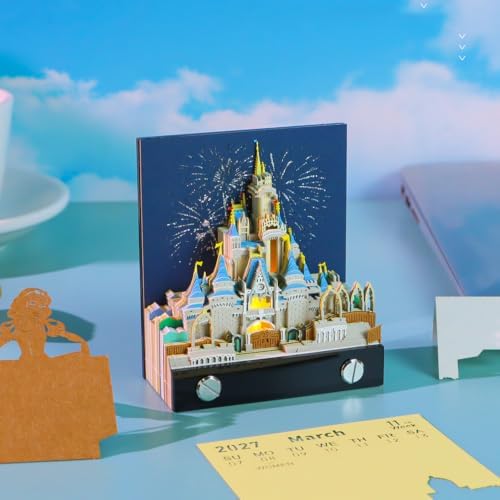 3D Calendar 2027,3D Memo Pad Time Piece Calendar 2027 Creative Desk Calendar Art Paper Sculpture Fantasy Castle, 2027 Tear Off Calendar DIY Decorative Gift - Image 3