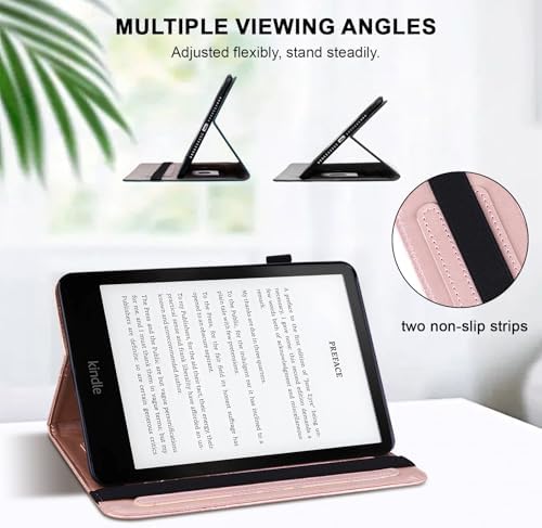 Case for Kindle Fire HD 10 & 10 Plus (13th/11th Generation, 2023/2021) 10.1", Embossed Lace PU Leather Flip Folio Tablet Case with Elastic Band & Card Slots, Multi-Angle Stand Cover, Rose Gold - Image 3