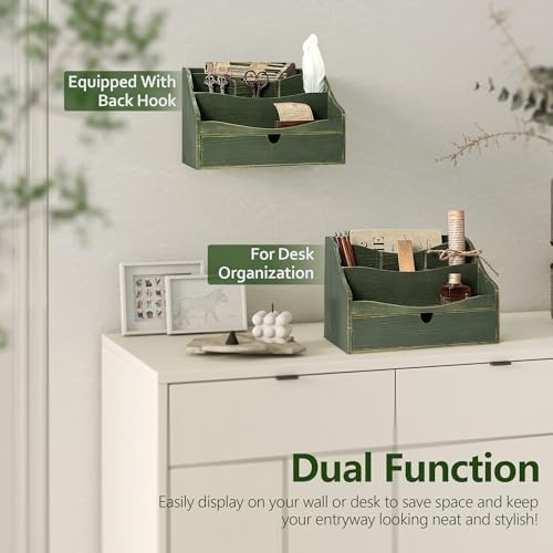 Rebee Vision Wooden Countertop Mail Organizer for Desk with 4-Slot, Green - Image 4