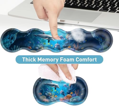 Keyboard Mouse Pad Set, Extended Gaming Mouse Pad+Ergonomics Keyboard Wrist Rest Support, Memory Foam, Easy Typing Pain Relief, 4Pcs XL Ultra Thick Desk Mat,Underwater World Dolphins - Image 4