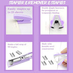 Purple Desk Accessories, 17Pcs Purple Office Supplies Set with Stapler, Mesh Desk Organizer, Tape Dispenser, Staple Remover, Pen Holder, Clips, Pens, Ruler, for Office Home School Women Students Gift - Image 6