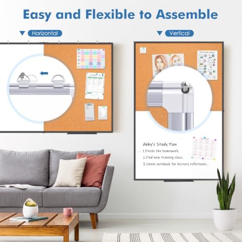 Magnetic White & Cork Board Combo 48" x 36" Aluminum Frame Black - Image 3