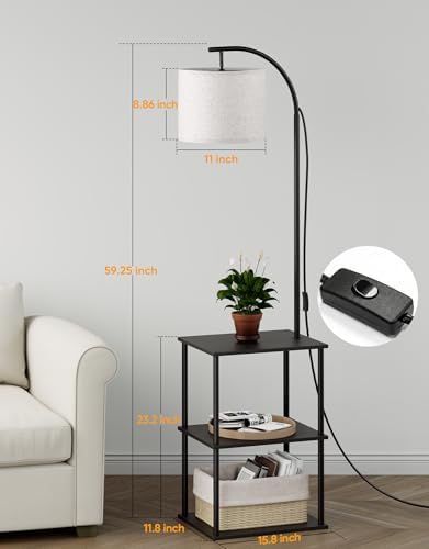 PARTPHONER Floor Lamp with Table, Night Stand with Lamp, Narrow Side Table with 3CCT LED Bulb, Small Coffee Table, Modern End Table with Storage Shelves for Living Room Bedroom Home Décor, Black - Image 4