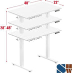 SHW 40 x 22 Inches Electric Height Adjustable Sit to Stand Desk, White - Image 3