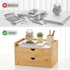 Bamboo Desk Organizer with Drawers, Desktop Storage for Office Supplies - Image 6
