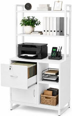 Homieasy Vertical Filing Cabinet with Bookshelf for Home Office, White by Homieasy
