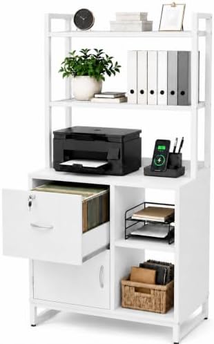 Homieasy Vertical Filing Cabinet with Bookshelf for Home Office, White by Homieasy
