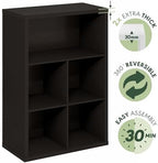 Furinno Cubicle 5-Cube Book Shelf, Extra Thick Frame Bookshelf, Dark Oak - Image 6