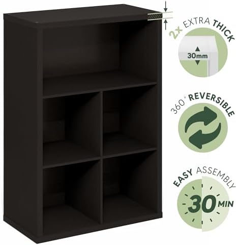 Furinno Cubicle 5-Cube Book Shelf, Extra Thick Frame Bookshelf, Dark Oak - Image 6