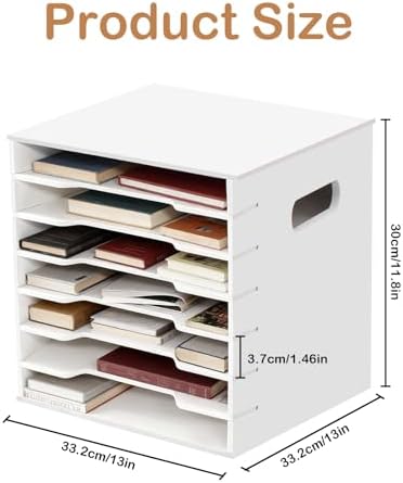 7 Tiers 12" x 12" Scrapbook Paper Storage, Cardstock File Organizer with Adjustable Shelves, Construction Paper Organizer, Desktop File for Home Office School Classroom, White - Image 2