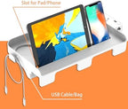 Hiree Bedside Shelf for Dorm Bunk Bed with USB Charging Port and 2 AC Outlets, Bedside Caddy, Bunk Bed Extender, Attachable Bedside Table, College Dorm Essential Clip On Bedside Tray, Plus Size, White - Image 7