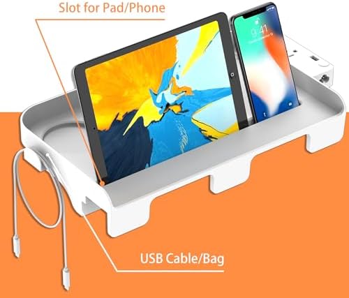 Hiree Bedside Shelf for Dorm Bunk Bed with USB Charging Port and 2 AC Outlets, Bedside Caddy, Bunk Bed Extender, Attachable Bedside Table, College Dorm Essential Clip On Bedside Tray, Plus Size, White - Image 7
